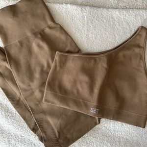 Brown Set Active one shoulder workout set
